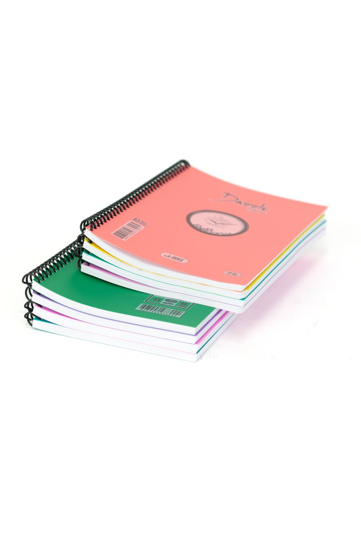 Kırtasiye Okul Defteri A5 Boyutlu Spiralli 96 ve 72 Yapraklı Çizgili-Kareli PP Kapak 8 li